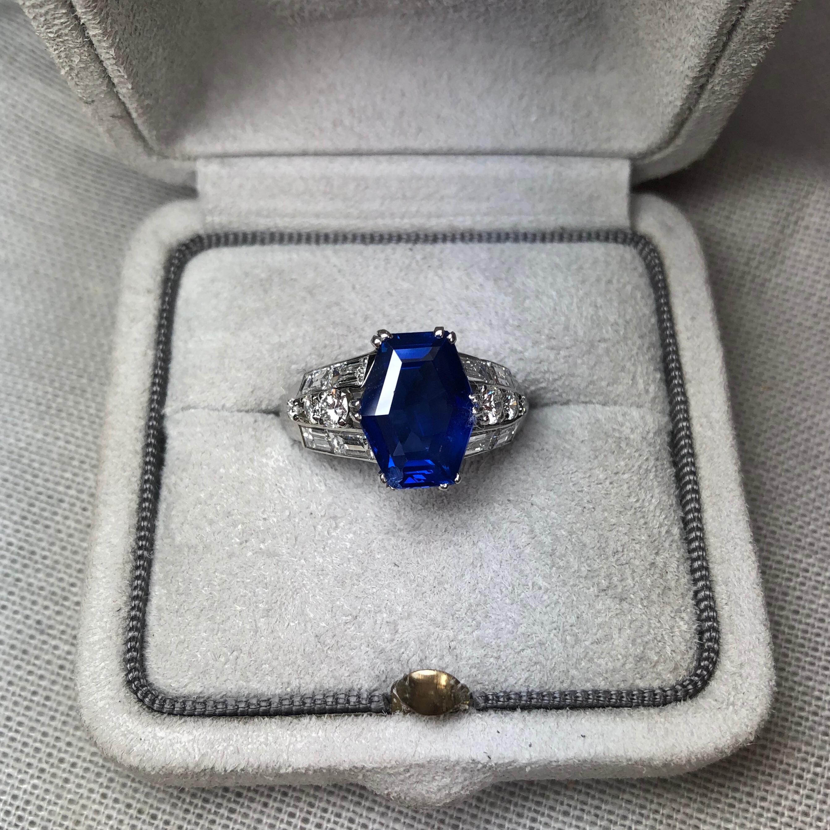 Burma Sapphire Diamond Platinum Dress Ring For Sale 1
