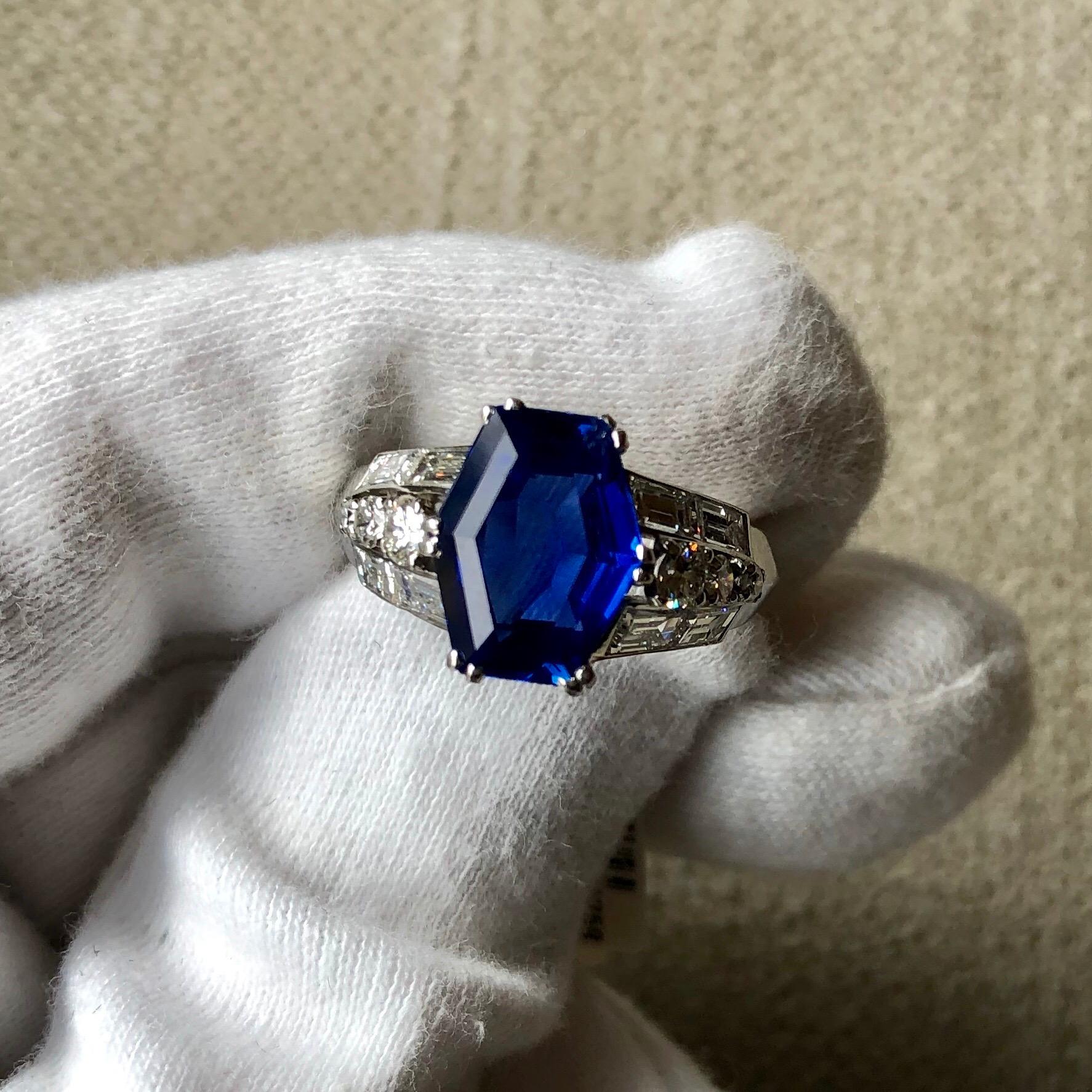 Burma Sapphire Diamond Platinum Dress Ring For Sale 2