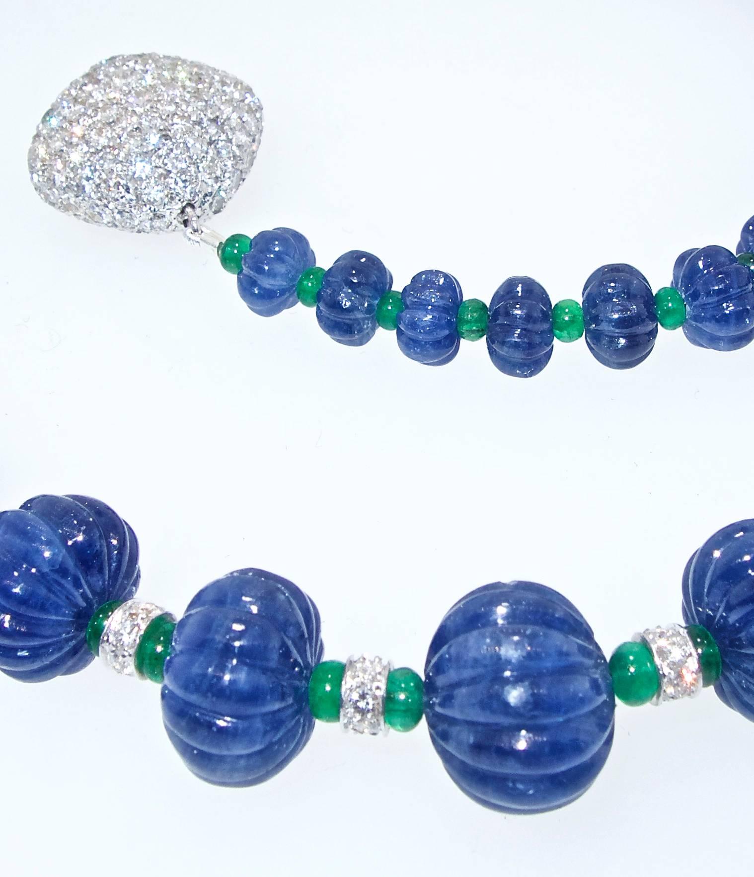 Modern  Burma Sapphire, Emerald, Diamond Necklace, Pierre/Famille