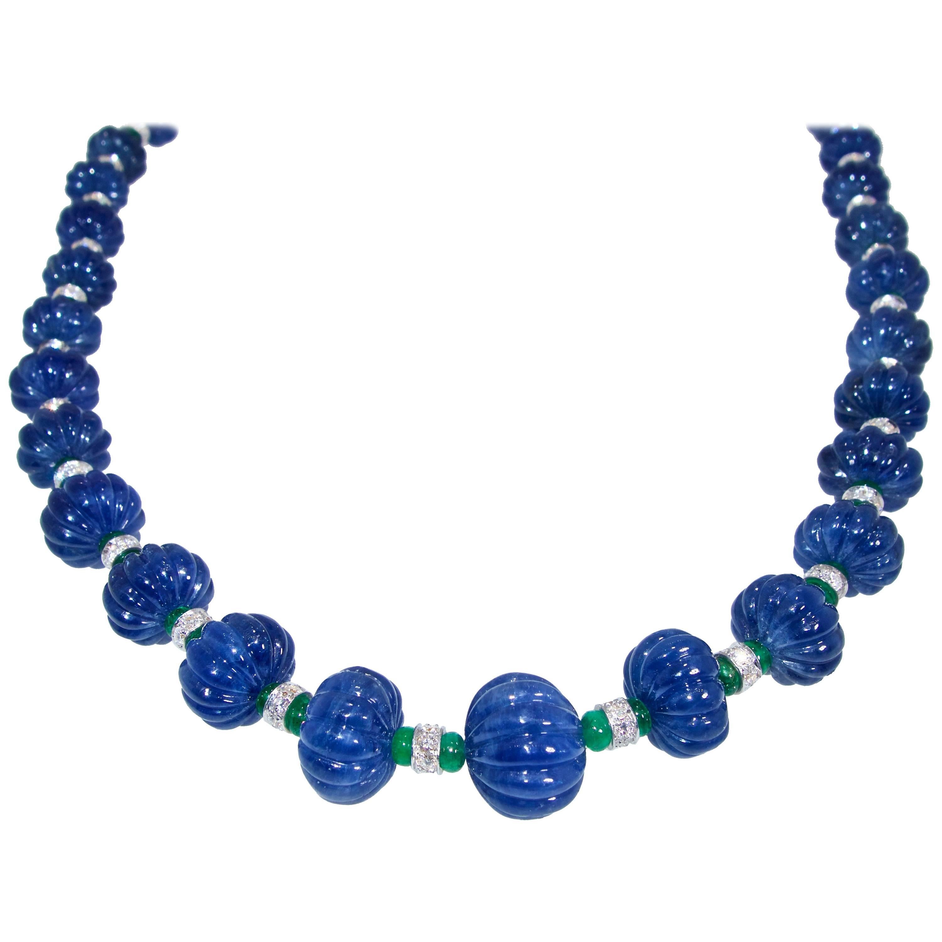  Burma Sapphire, Emerald, Diamond Necklace, Pierre/Famille