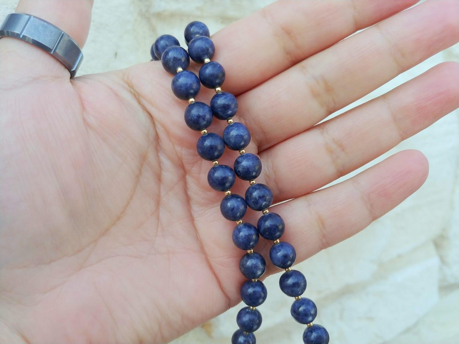Bead Burma Sapphire Gold Necklace For Sale