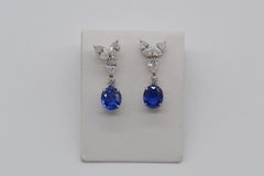 Burma Sapphire No Heat & Diamonds Earrings in 18K White Gold 4.55 Cts Unworn