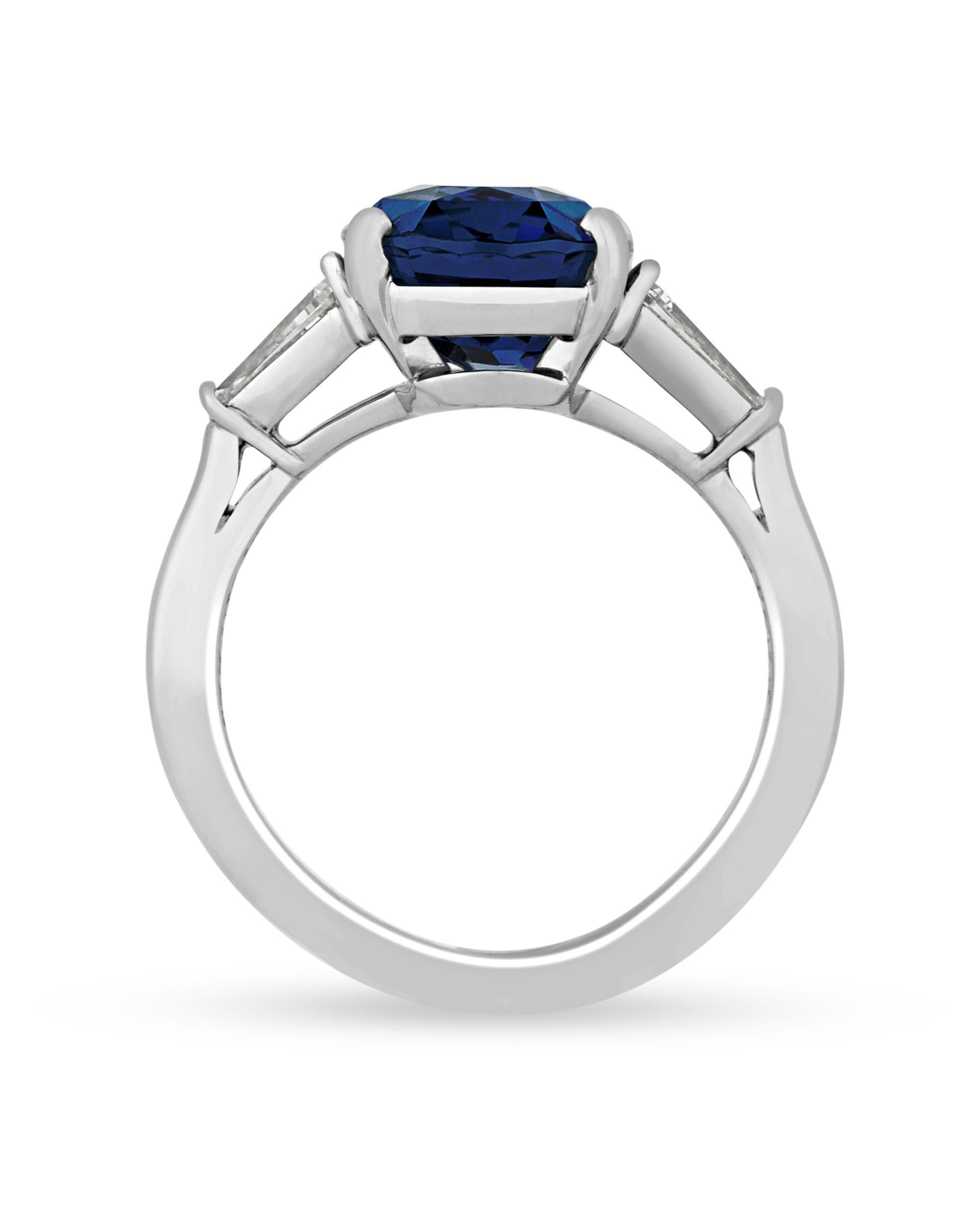 The breathtakingly vivid 5.54-carat sapphire in this Van Cleef & Arpels ring is certified by the Gemological Institute of America (GIA) as being Burmese and origin and completely natural, meaning it has undergone no enhancements to achieve its