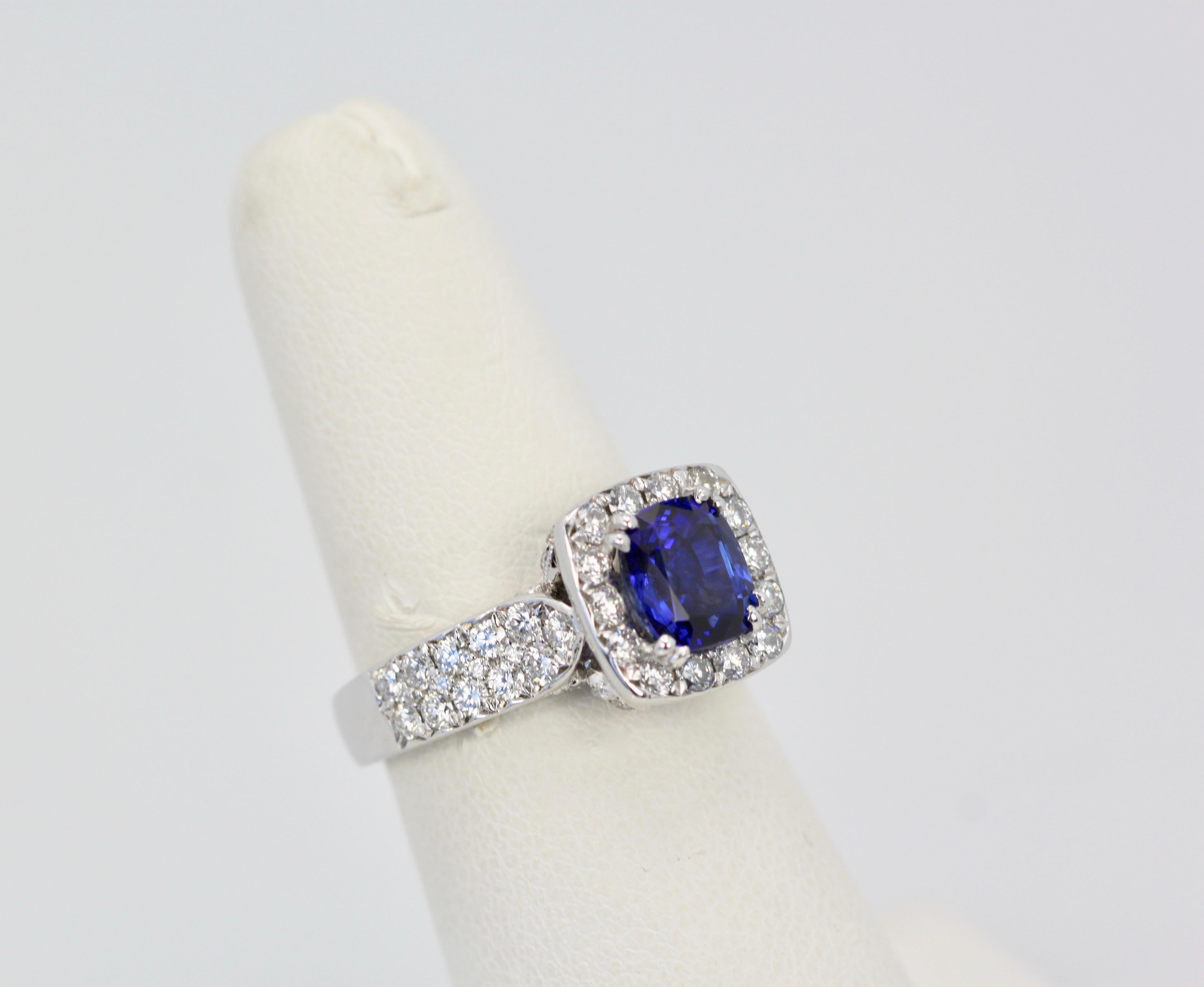 Burma Sapphire Ring with Diamond Surround 18 Karat For Sale 4