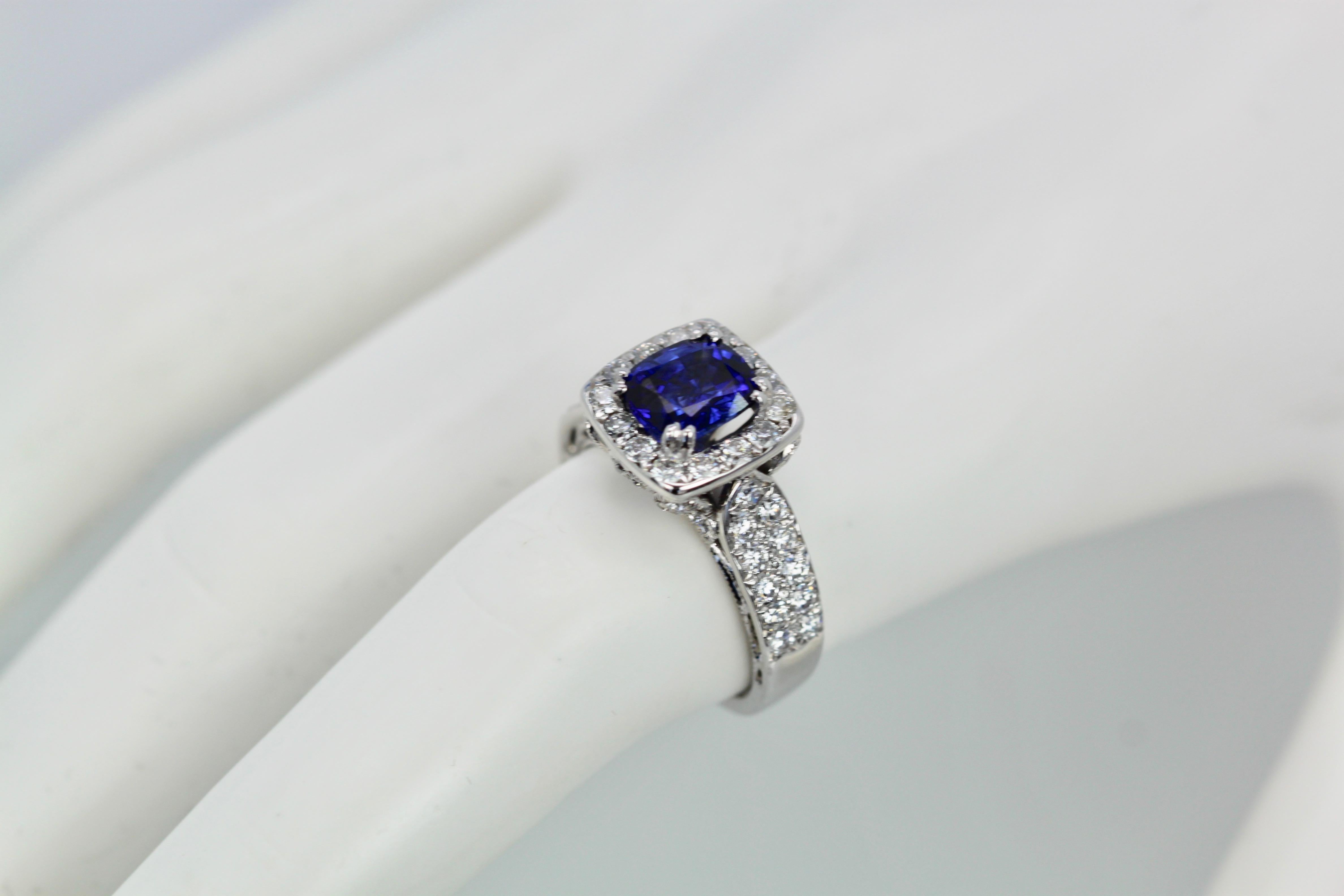 Burma Sapphire Ring with Diamond Surround 18 Karat For Sale 5