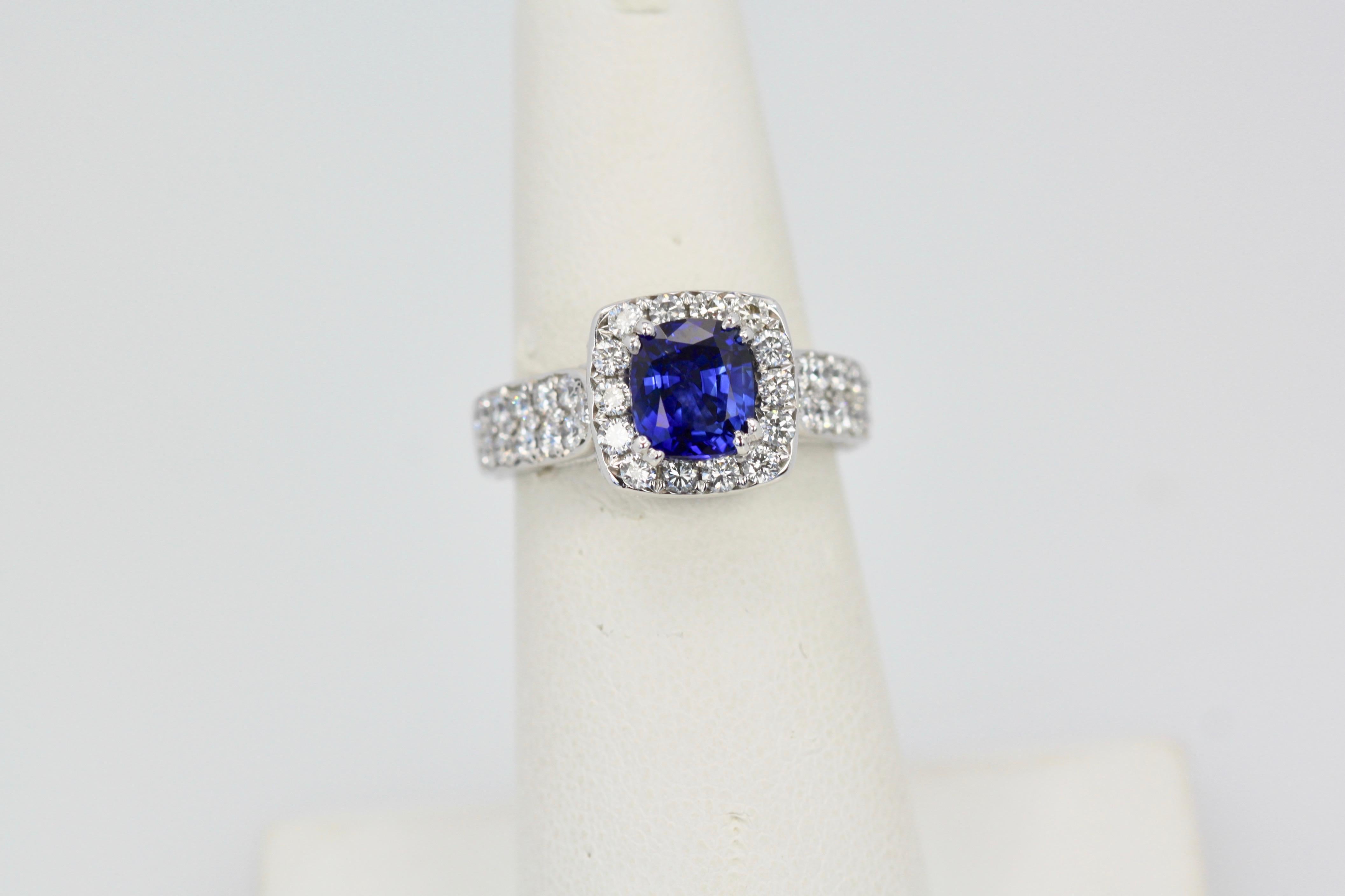 Burma Sapphire Ring with Diamond Surround 18 Karat For Sale 3