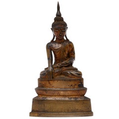 Burma Shan 18th Century Bronze Buddha Seated on a Three Tiers Base