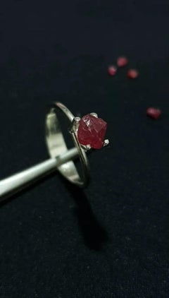 Burma Spinel Raw Garnet Ring 925 Silver Solitaire Unisex Pyramid Gemstone
