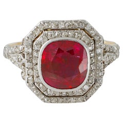 Burma SSEF No-Heat Ruby and Old Mine-Cut Diamond Ring