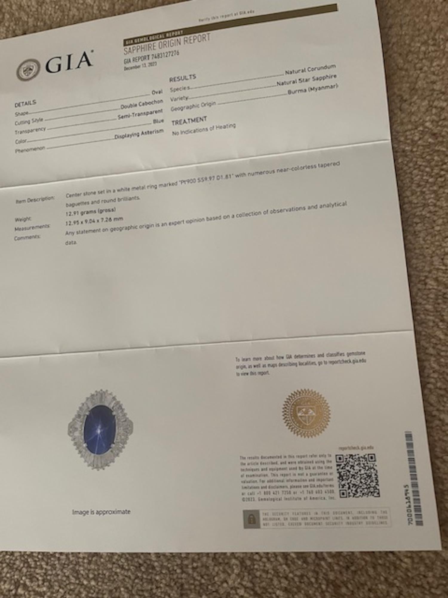 Burma Star Sapphire with Diamond Surround 11 carats no heat For Sale 2