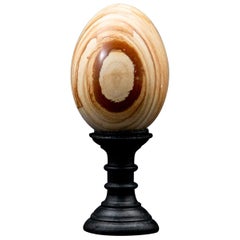 Burma Teak Stone Egg on Wood Stand