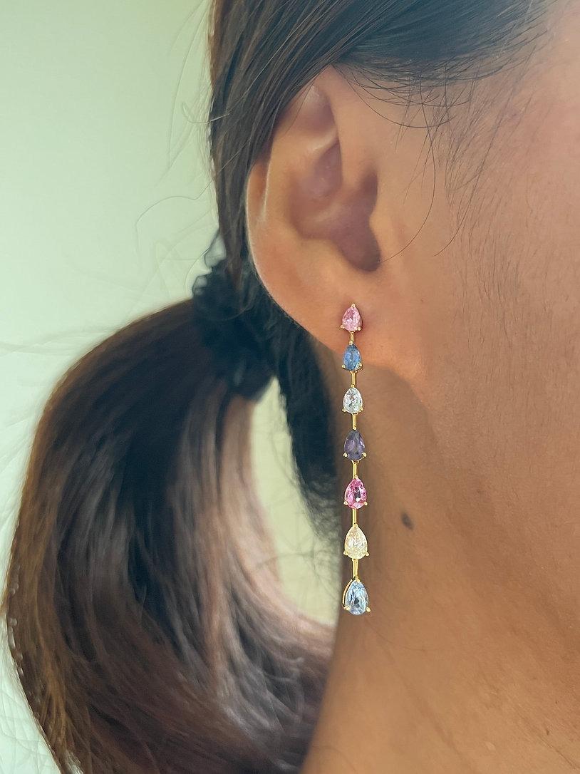 Burma Unheated Fancy Color Sapphire Drop Earring In New Condition For Sale In Singapore, SG
