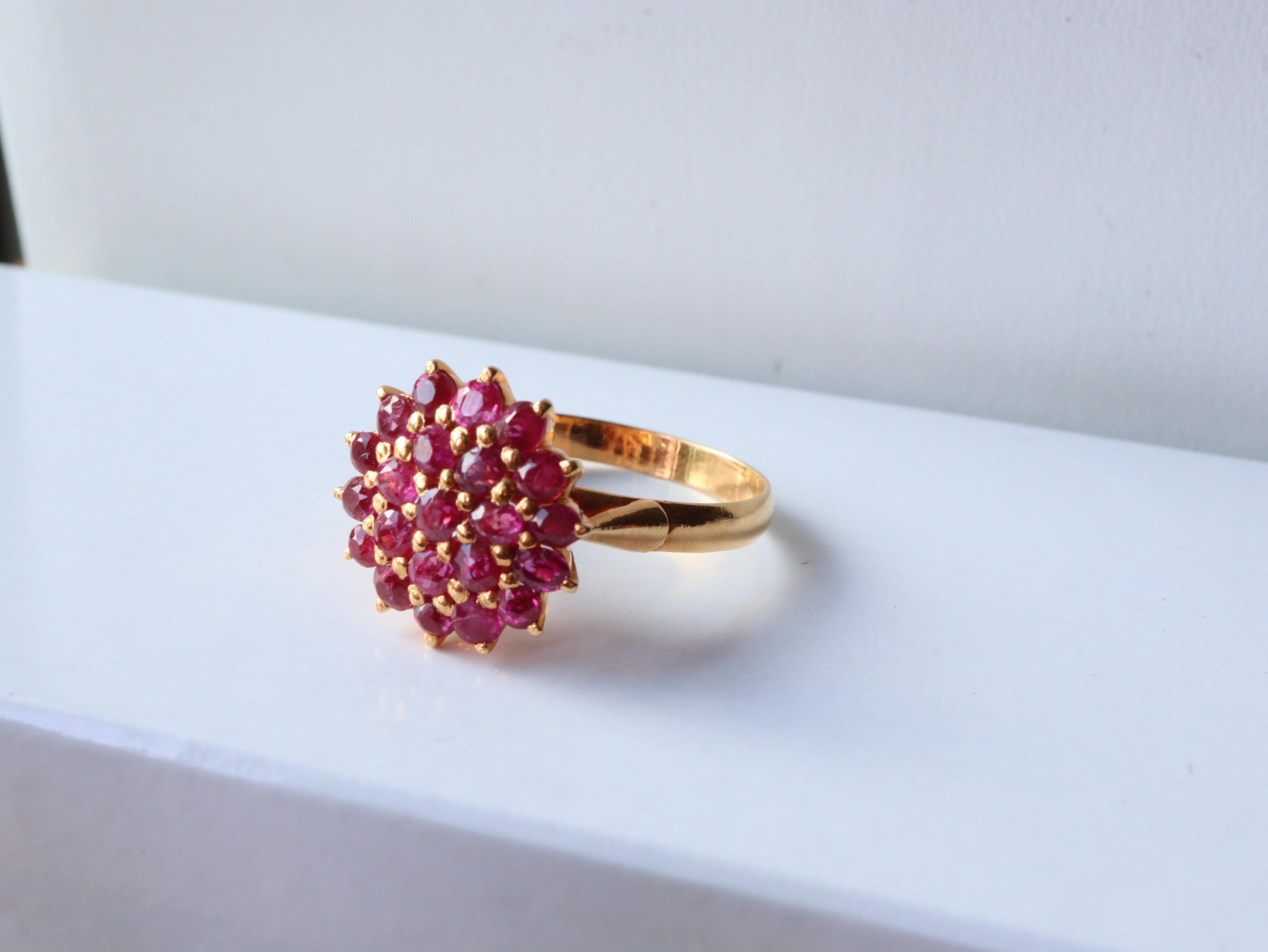 Round Cut Burma Unheated Pinkish Red flower ruby ring in 18k solid gold