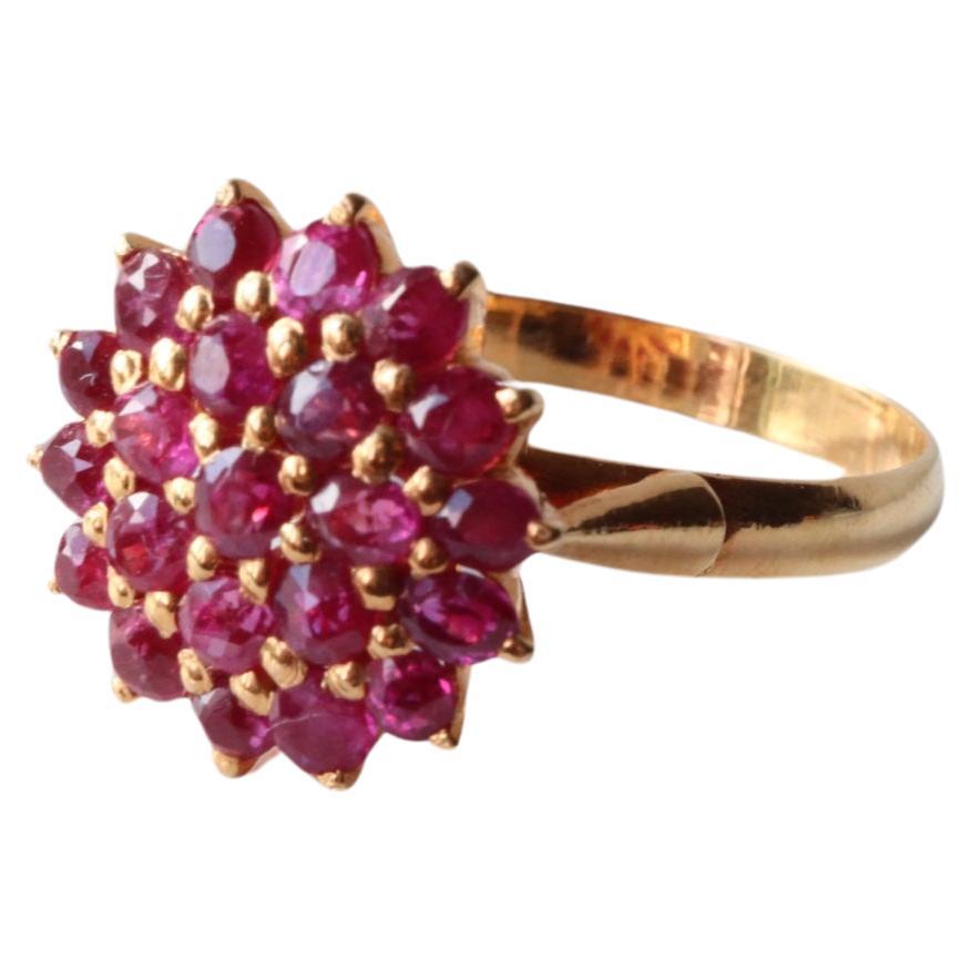 Burma Unheated Pinkish Red flower ruby ring in 18k solid gold