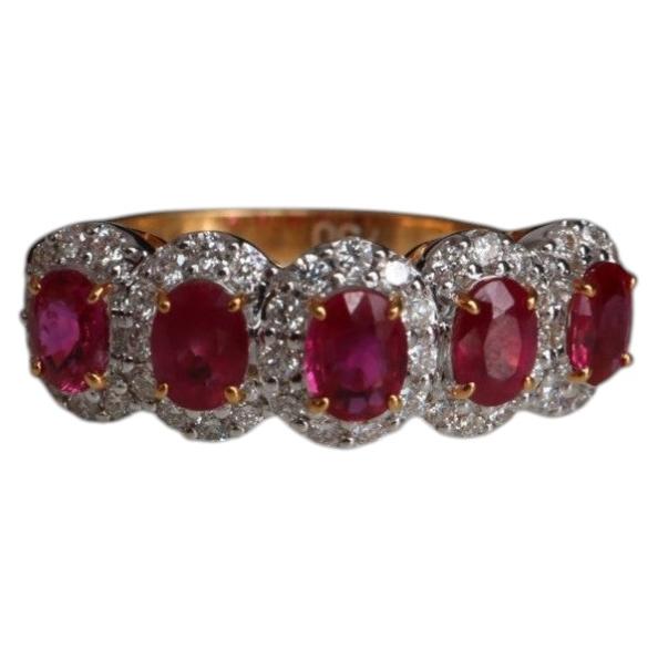 Burma Unheated Ruby and Diamond Ring in 18K Yellow Gold