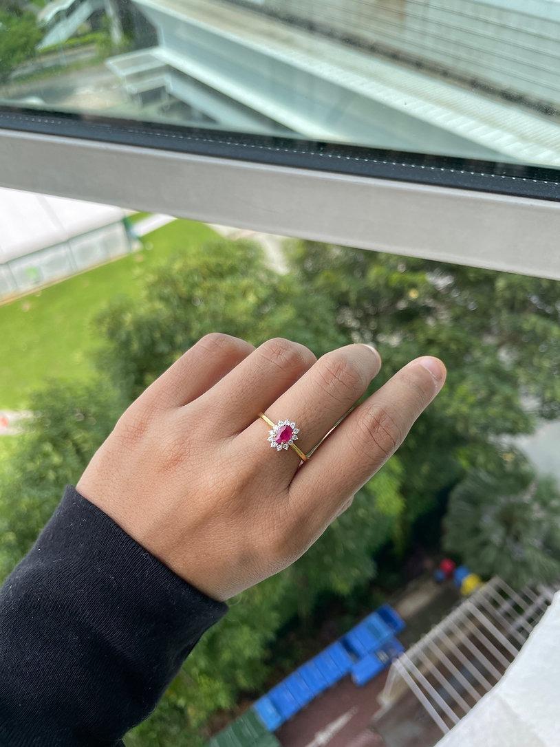 De las mujeres Anillo de rubí no calentado de Birmania y diamante natural en oro de 18 quilates en venta