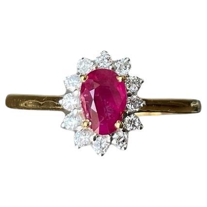 Burma Unheated Ruby and Natural Diamond Ring in 18K Gold For Sale