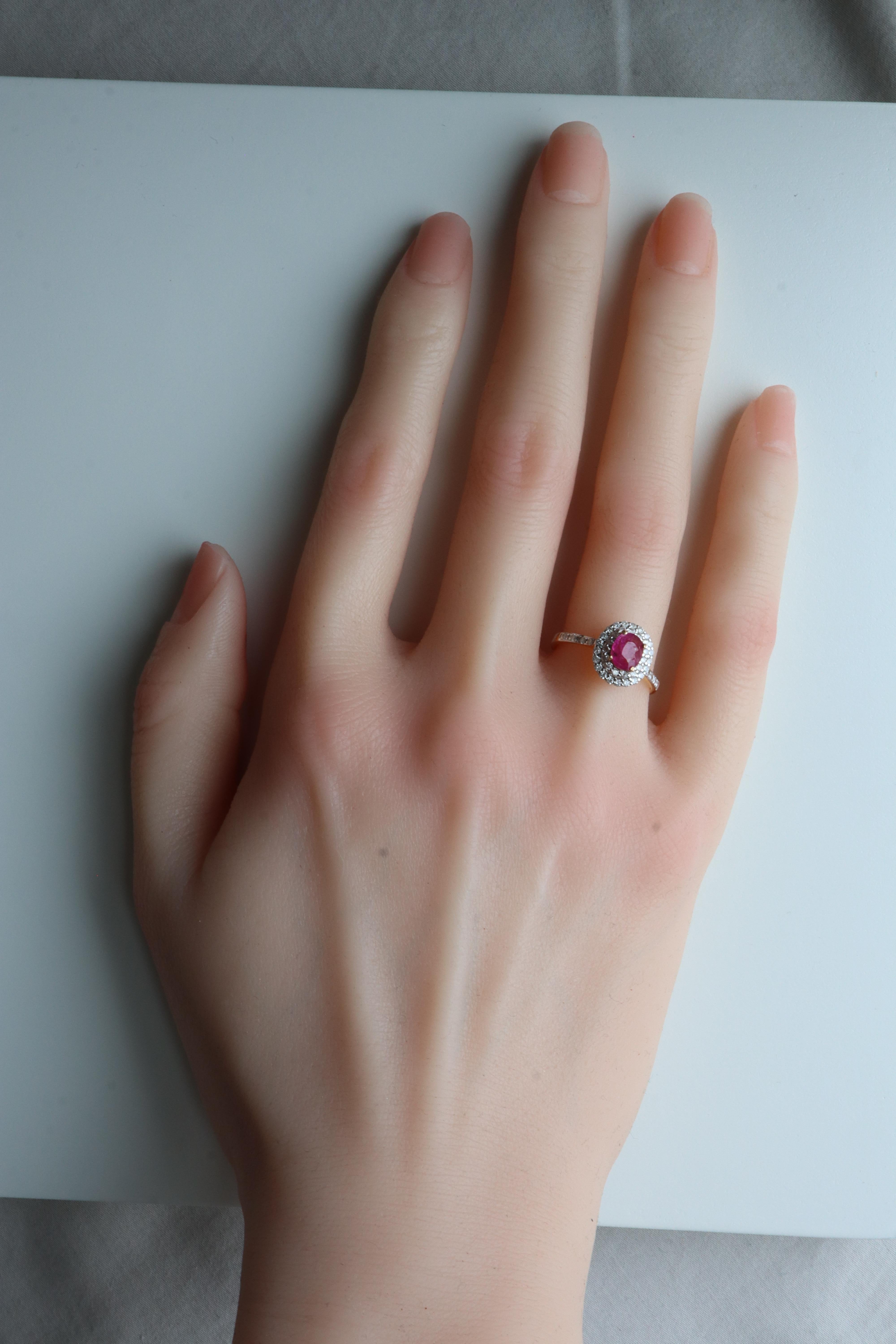 Women's Burma Unheated Ruby and Natural Diamonds Ring in 18K Yellow Gold For Sale