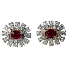Burma Unheated Ruby Earring in 18k Yellow Gold