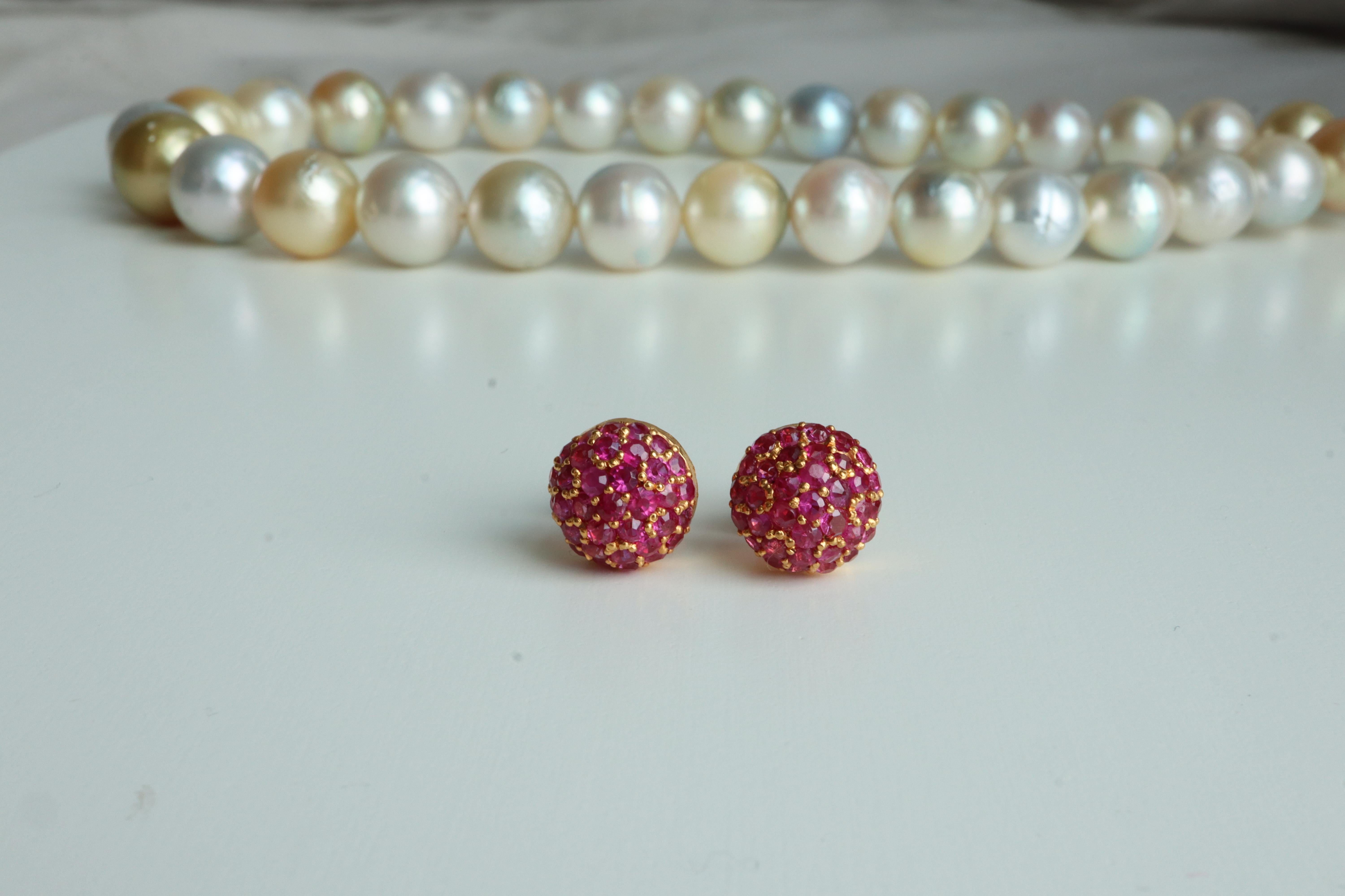 Mixed Cut Burma Unheated Ruby earrings in 18k Yellow Gold For Sale