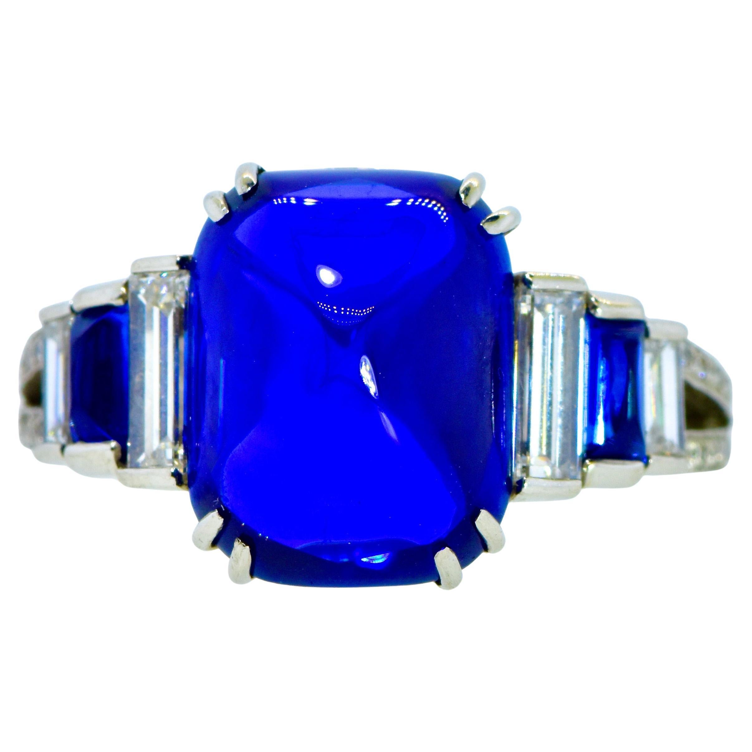 Burma Unheated Sapphire, 8.92 ct. AGL Certified Diamond Art Deco Platinum Ring In Excellent Condition In Aspen, CO