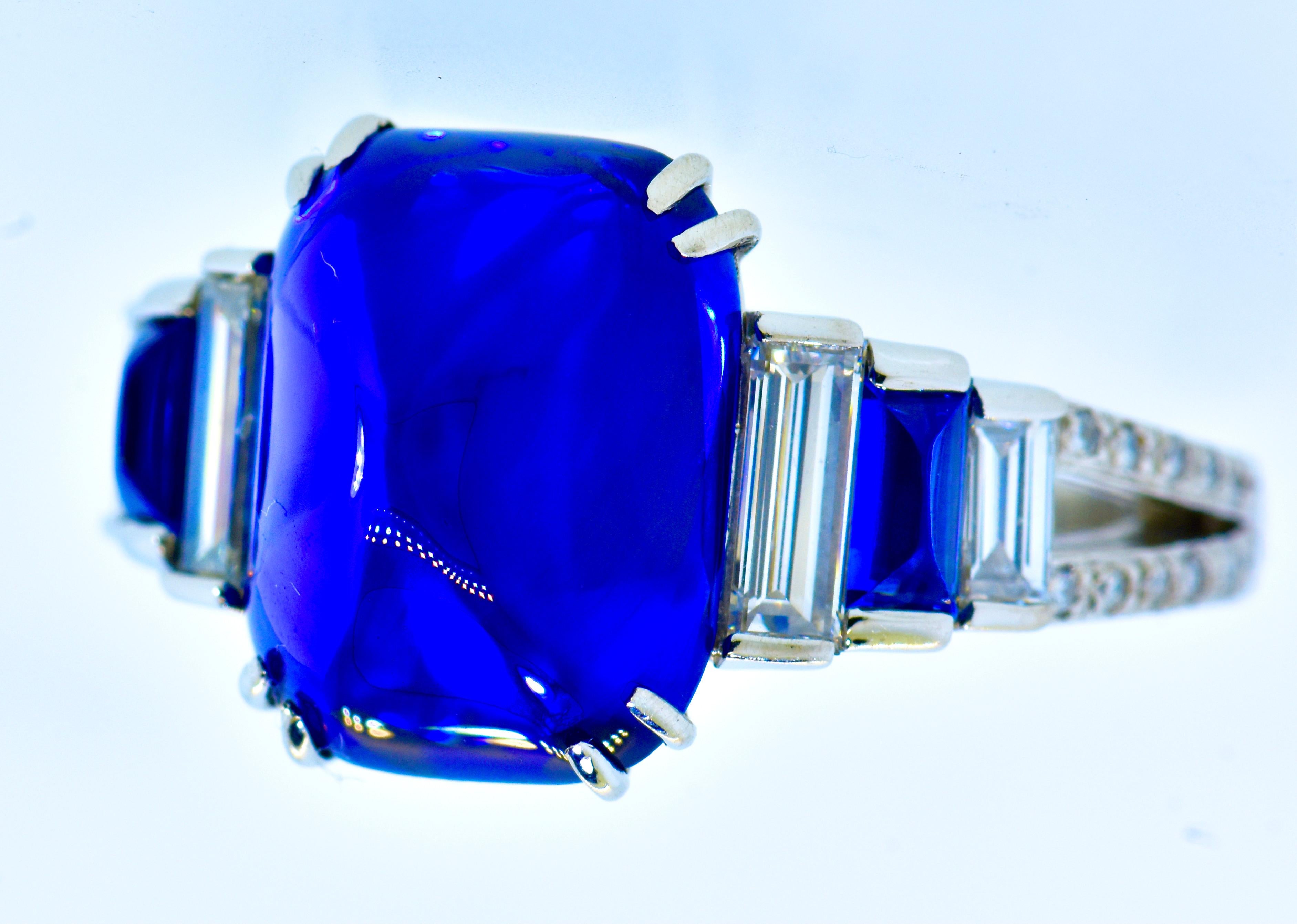 Women's or Men's Burma Unheated Sapphire, 8.92 ct. AGL Certified Diamond Art Deco Platinum Ring