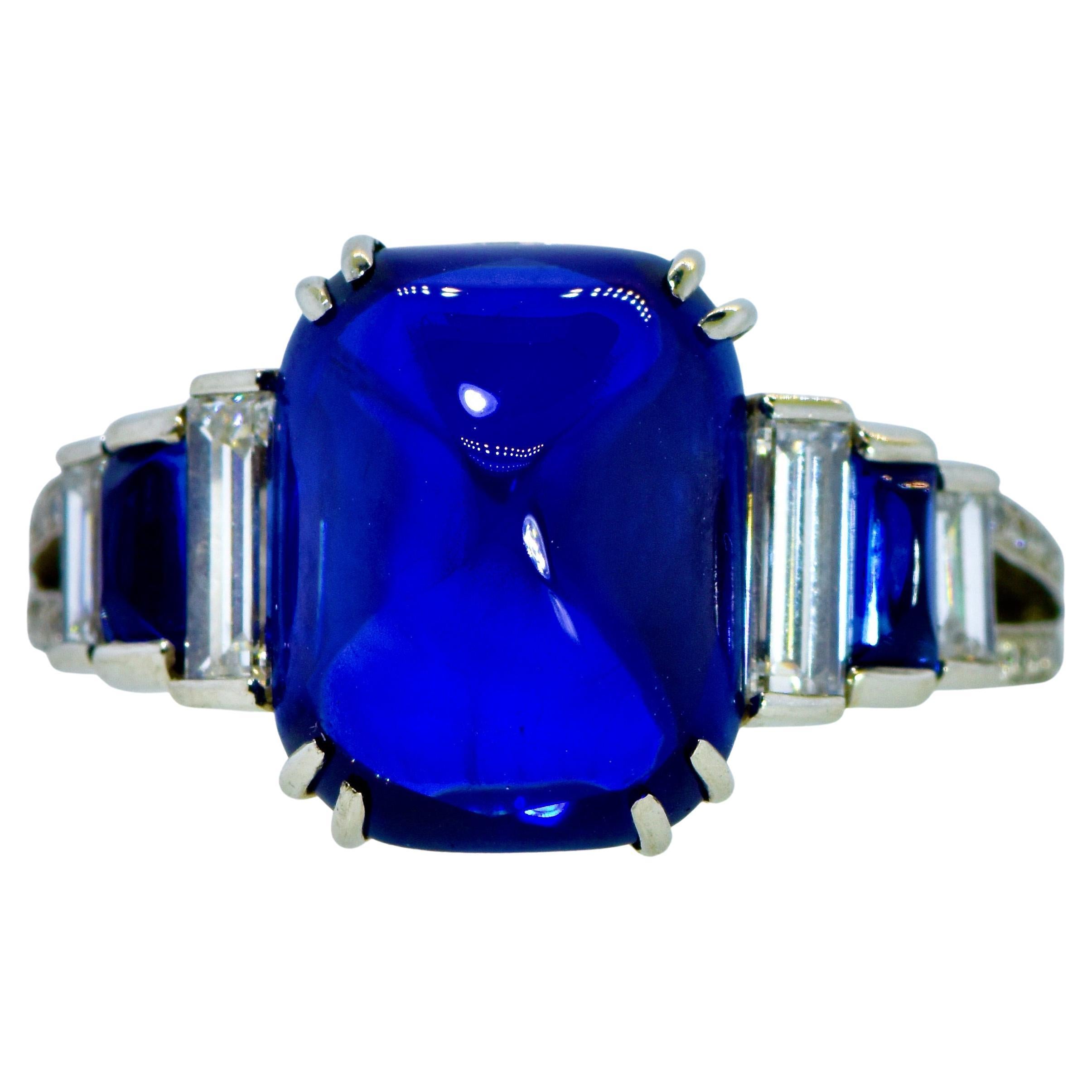 Burma Unheated Sapphire, 8.92 ct. AGL Certified Diamond Art Deco Platinum Ring