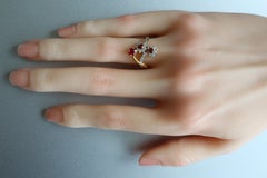 Burma Unheated Vivid Red Ruby and Natural Diamonds Ring in 18K Yellow gold