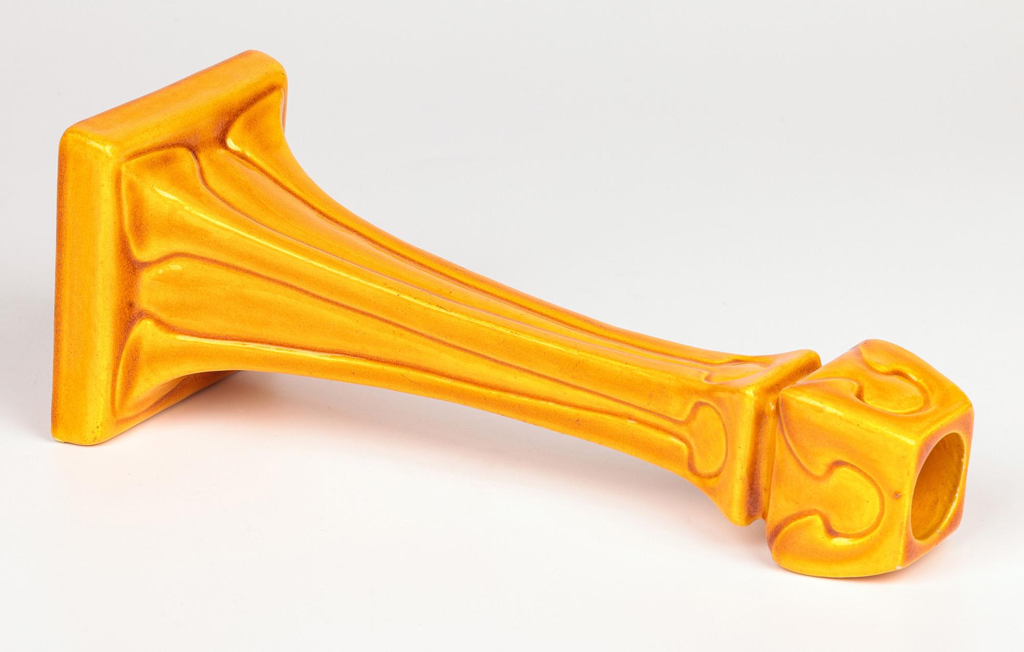 Burmantofts Faience Column Form Yellow Glazed Art Pottery Candlestick 6