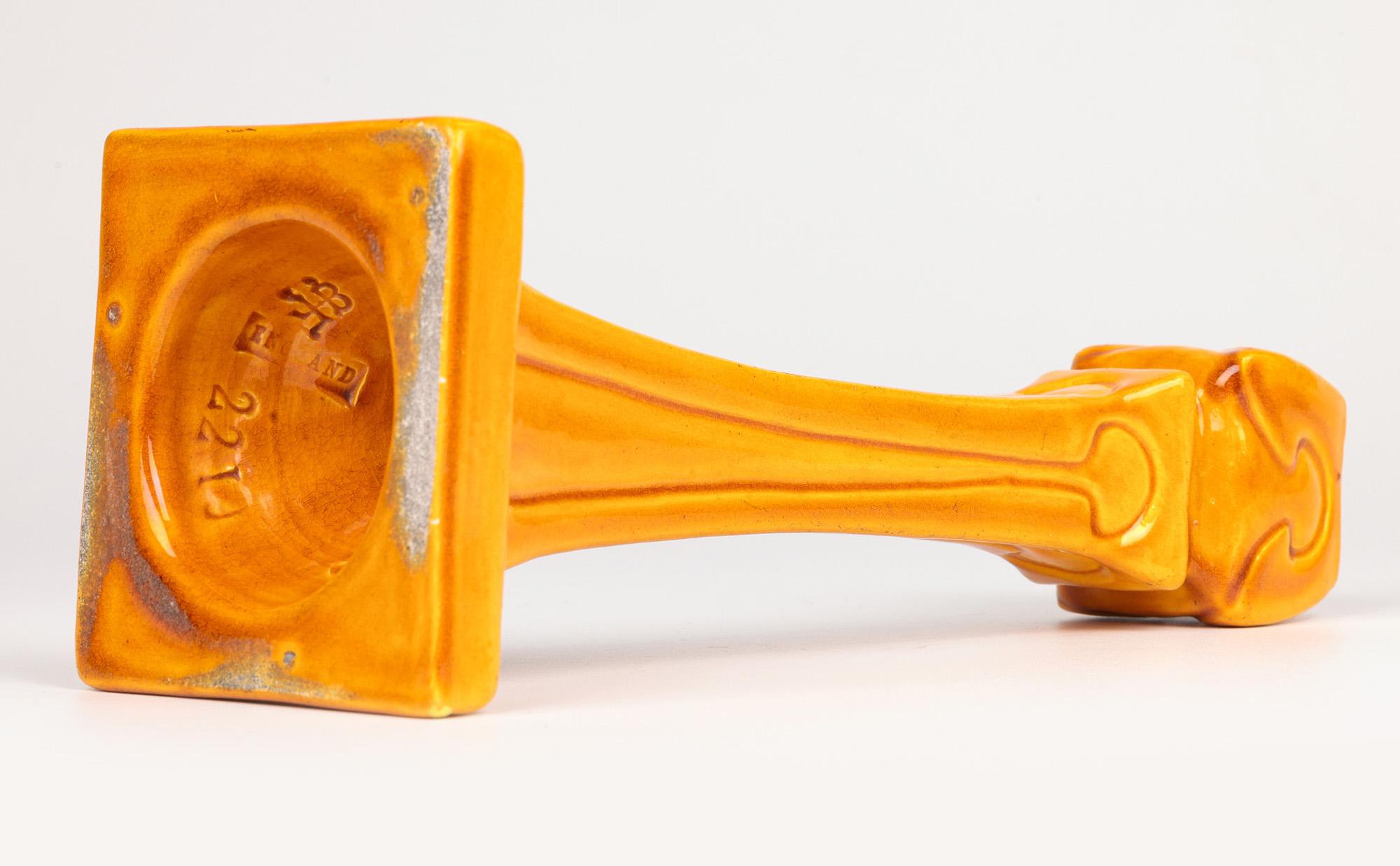 Burmantofts Faience Column Form Yellow Glazed Art Pottery Candlestick 11