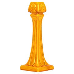 Burmantofts Faience Column Form Yellow Glazed Art Pottery Candlestick