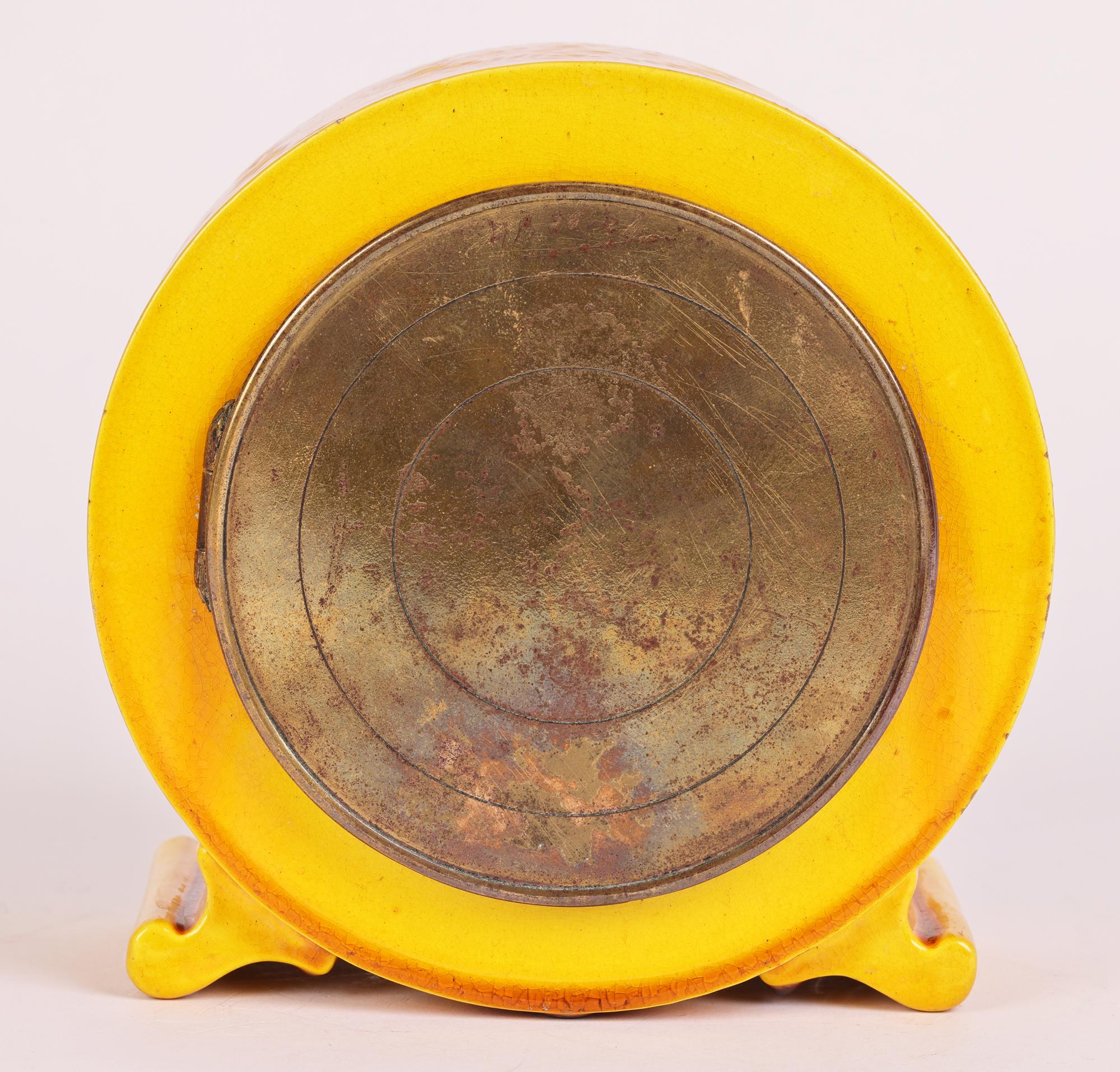 Burmantofts Faience Foliate Design Yellow Glazed Art Pottery Mantle Clock For Sale 5