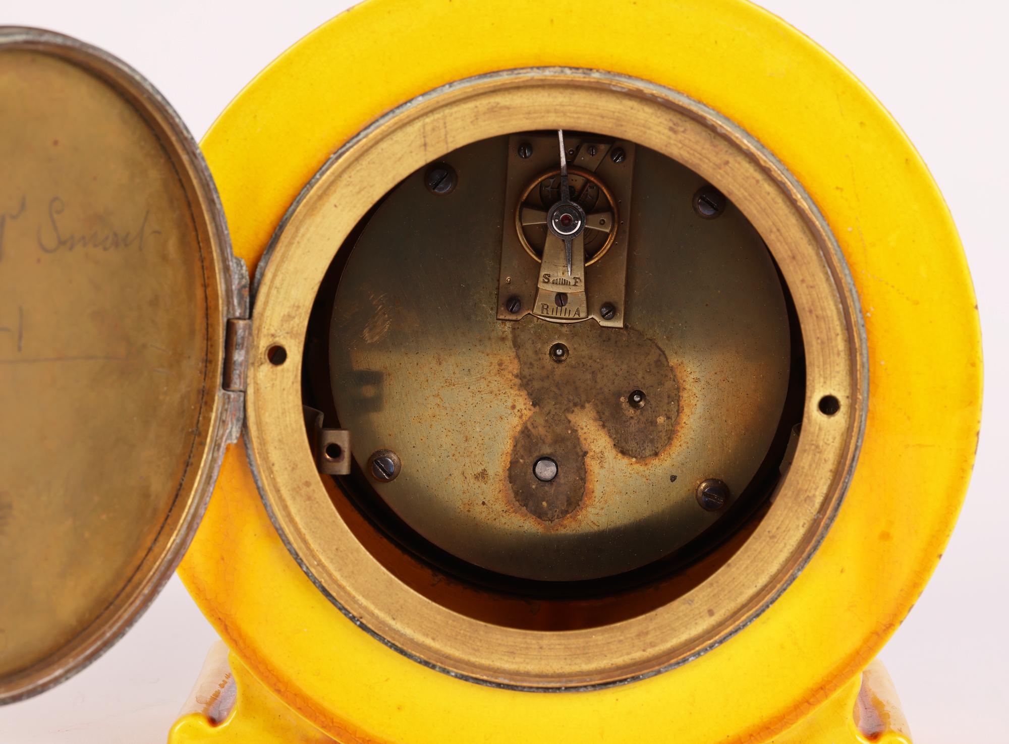 Burmantofts Fayence Foliate Design Gelb glasiert Art Pottery Mantle Clock im Angebot 5