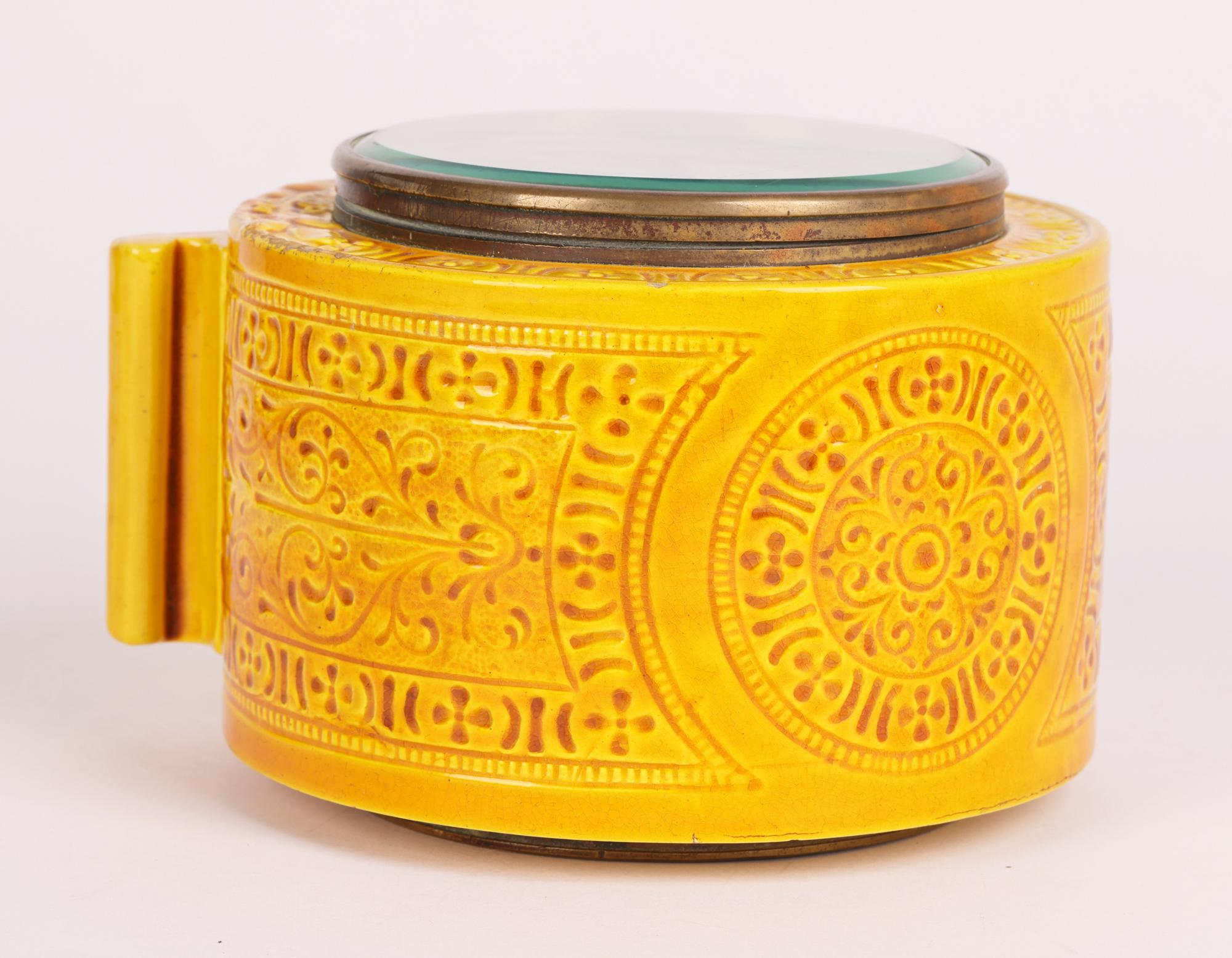 Burmantofts Faience Foliate Design Yellow Glazed Art Pottery Mantle Clock For Sale 7