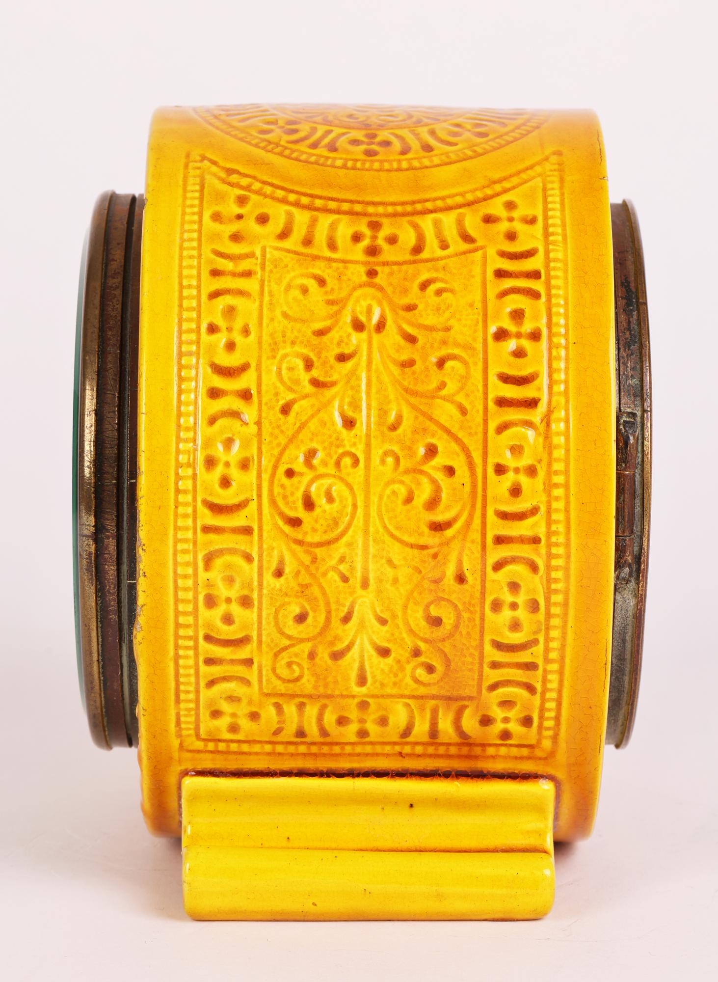 Burmantofts Faience Foliate Design Yellow Glazed Art Pottery Mantle Clock For Sale 11