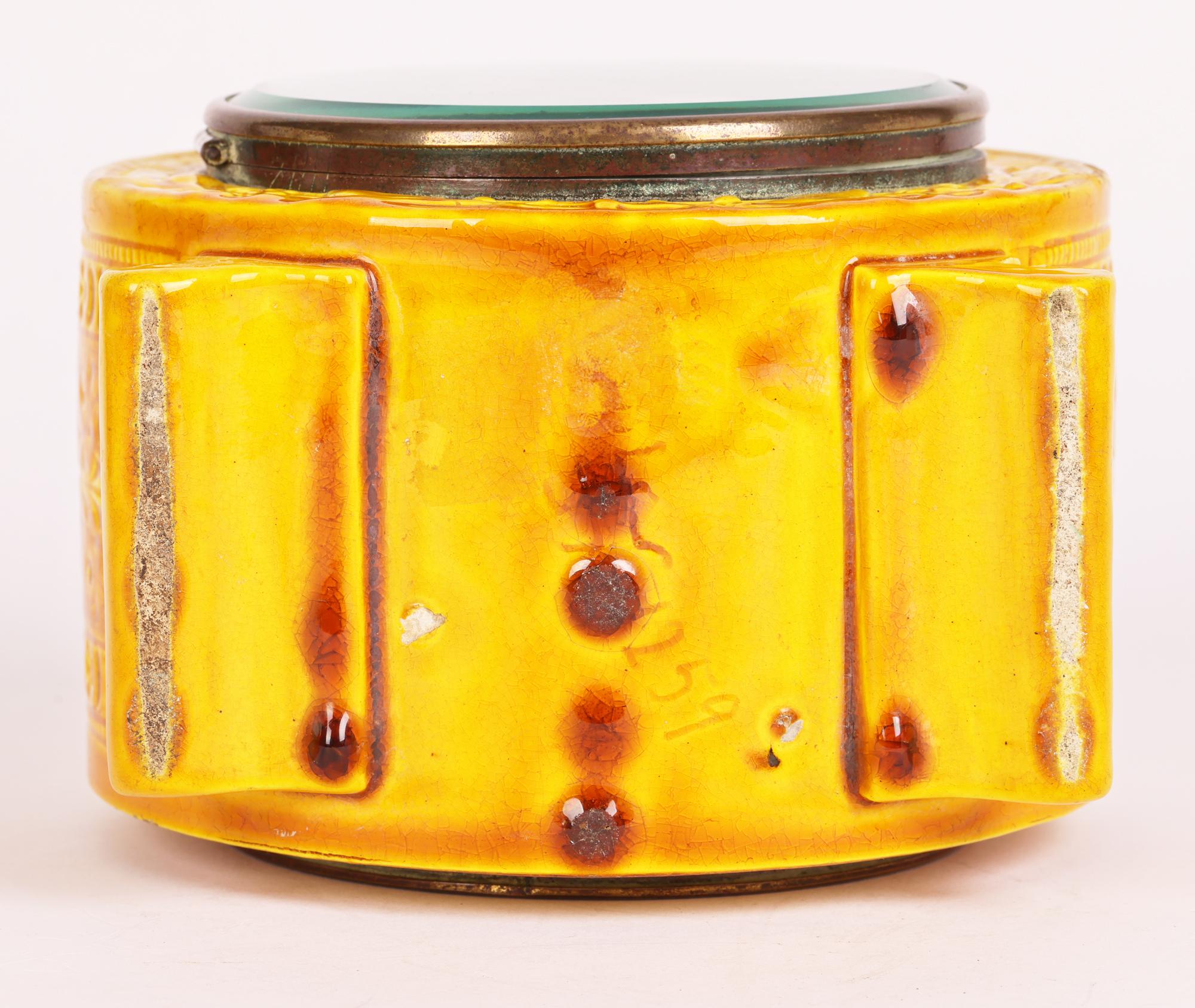 Burmantofts Faience Foliate Design Yellow Glazed Art Pottery Mantle Clock For Sale 12
