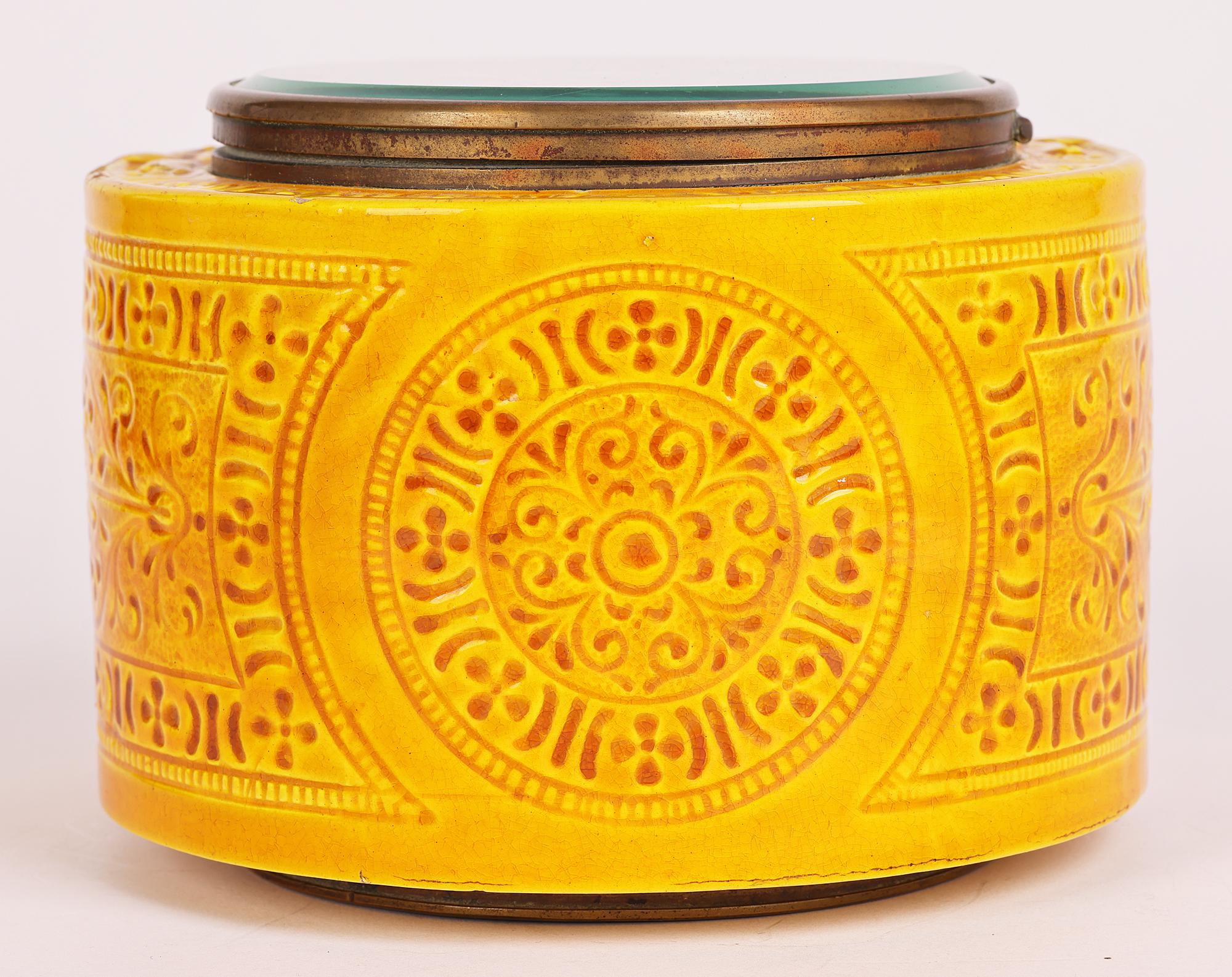 Late 19th Century Burmantofts Faience Foliate Design Yellow Glazed Art Pottery Mantle Clock For Sale