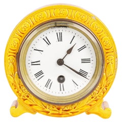 Burmantofts Faience Foliate Design Yellow Glazed Art Pottery Mantle Clock