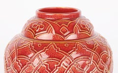Burmantofts Faience Grande Eccezionale Vaso a motivi smaltati rossi