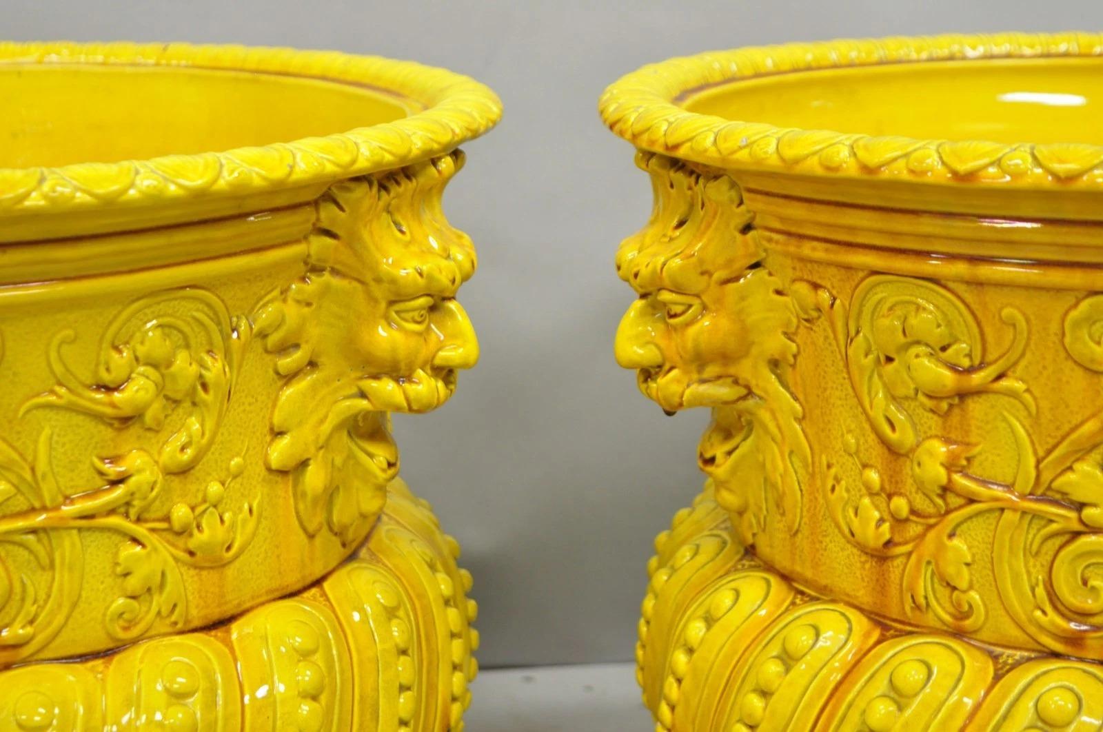 Burmantofts Faience Majolica English Regency Yellow Glazed Jardiniere Pot - Pair For Sale 6