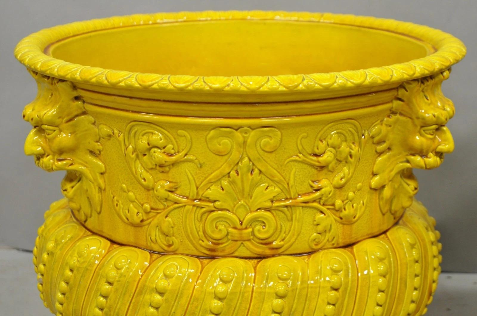 Burmantofts Faience Majolica English Regency Yellow Glazed Jardiniere Pot - Pair In Good Condition For Sale In Philadelphia, PA