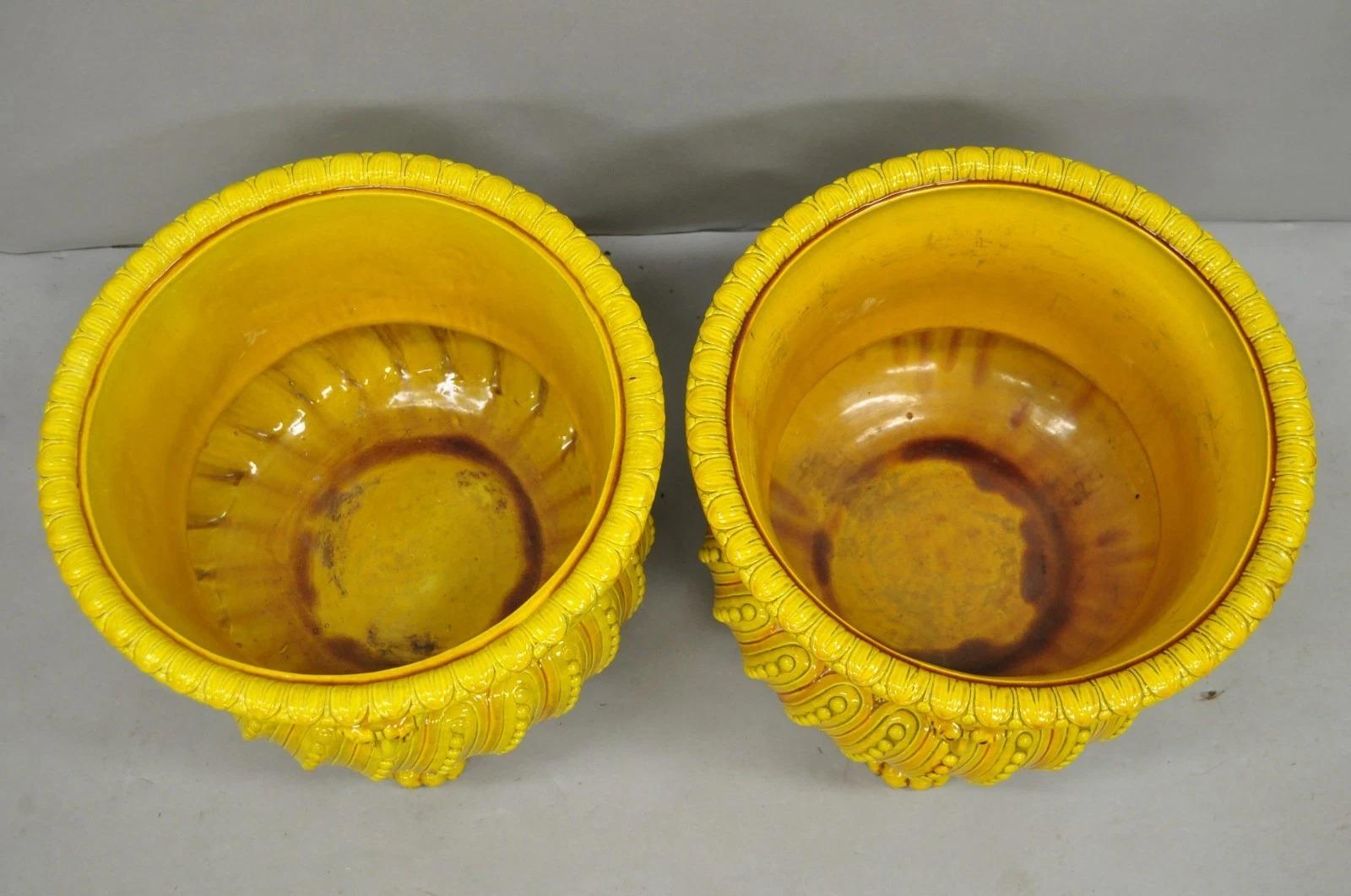 Burmantofts Faience Majolica English Regency Yellow Glazed Jardiniere Pot - Pair For Sale 1