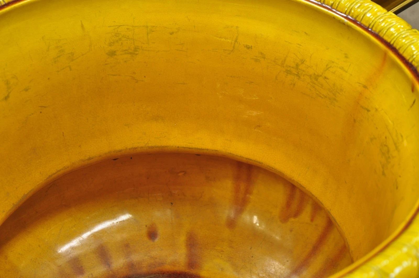 Burmantofts Faience Majolica English Regency Yellow Glazed Jardiniere Pot - Pair For Sale 2