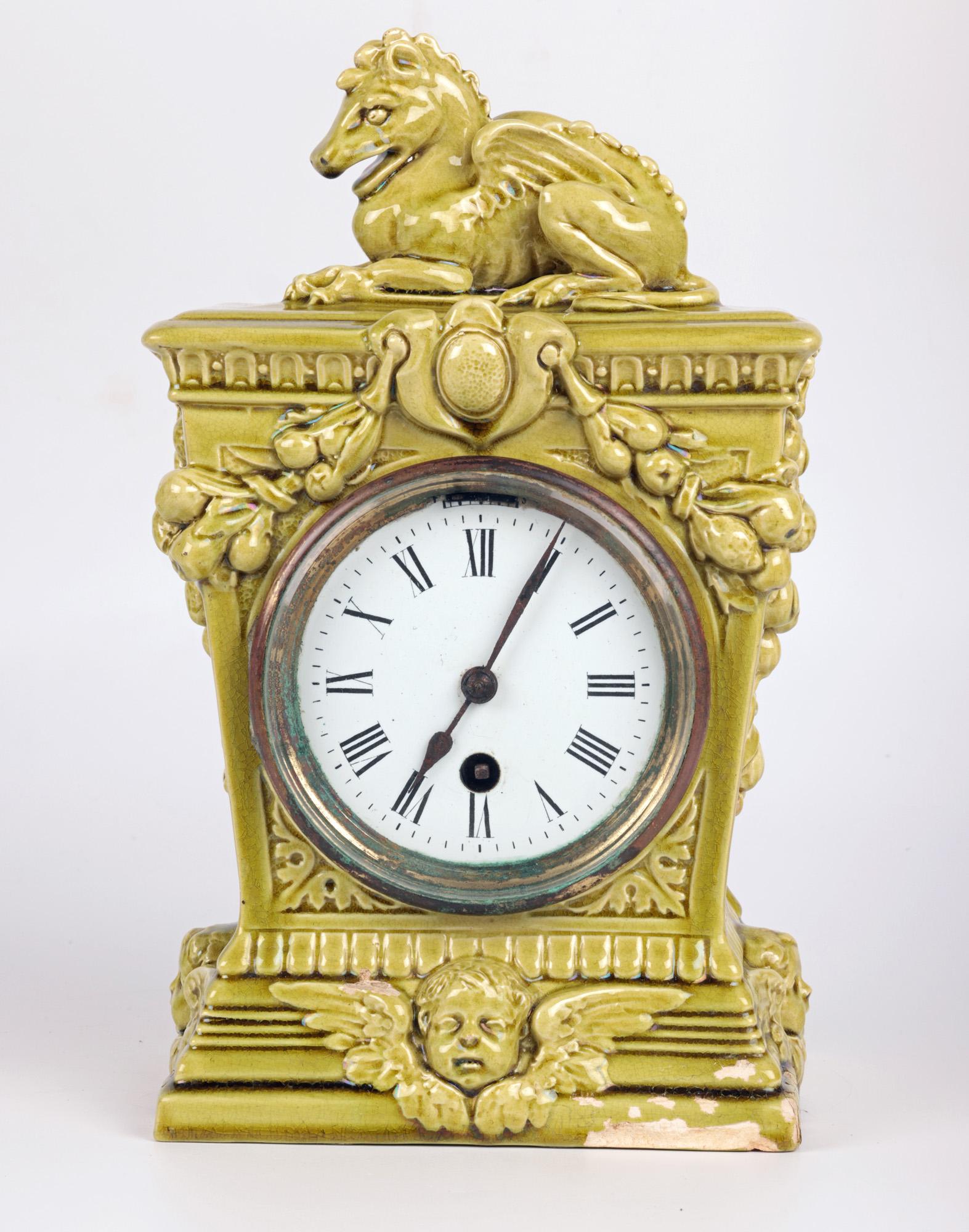 Burmantofts Faience Mantle Clock with Winged Horse For Sale 13