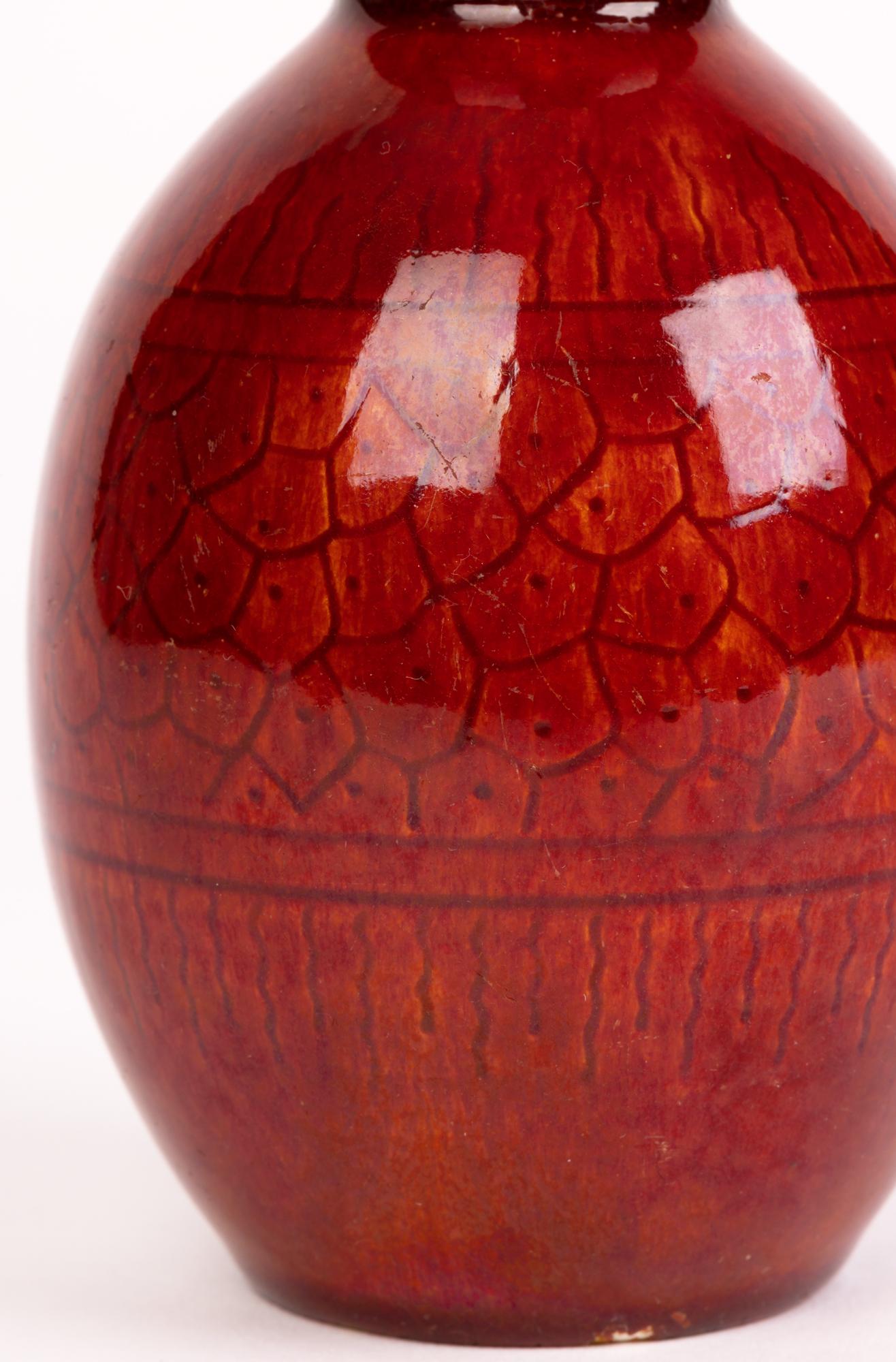 Burmantofts Faience Ox Blood Glazed Frog Spawn Pattern Art Pottery Vase 5