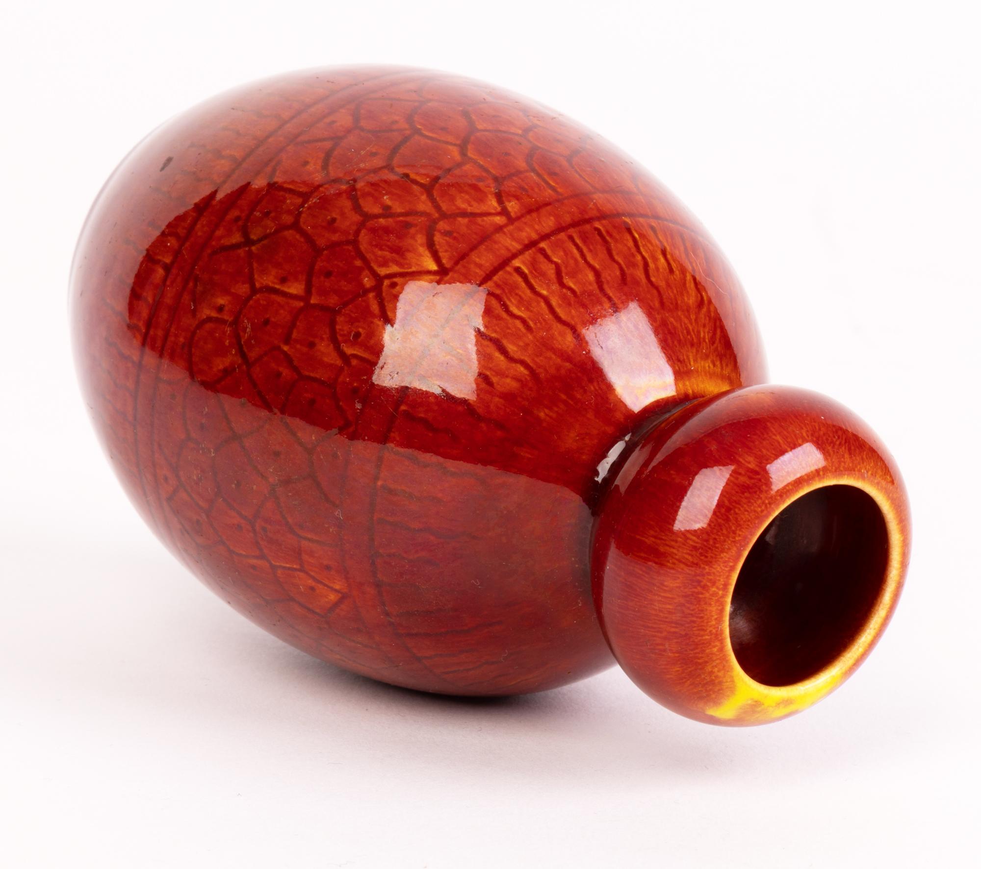 Arts and Crafts Burmantofts Faience Ox Blood Glazed Frog Spawn Pattern Art Pottery Vase