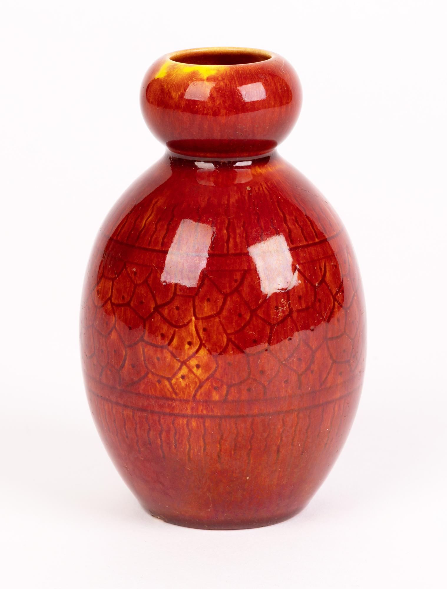 English Burmantofts Faience Ox Blood Glazed Frog Spawn Pattern Art Pottery Vase