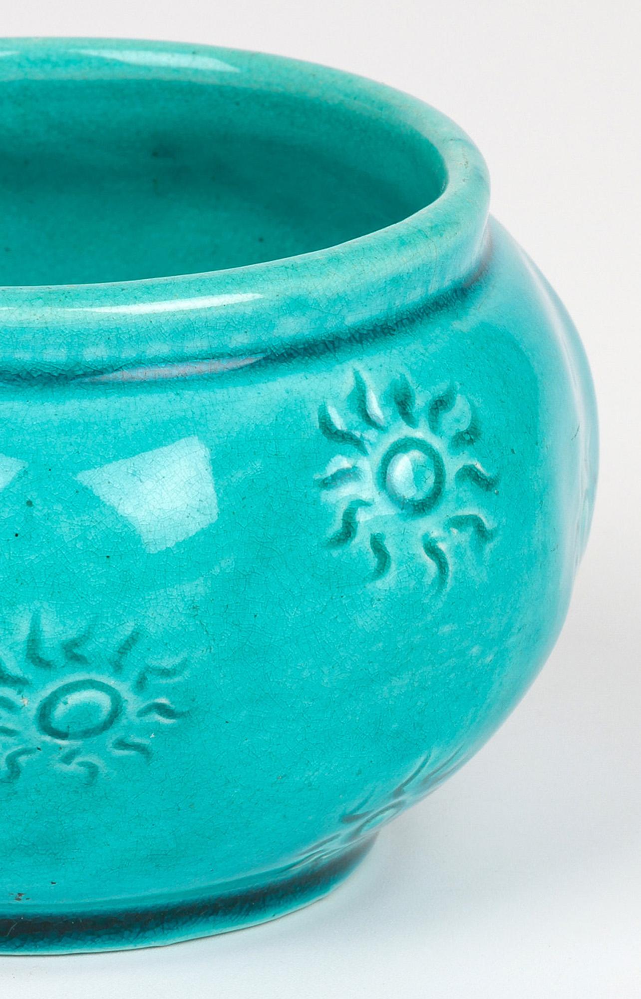Burmantofts Faience Turquoise Glazed Sun Burst Pattern Art Pottery Vase 7