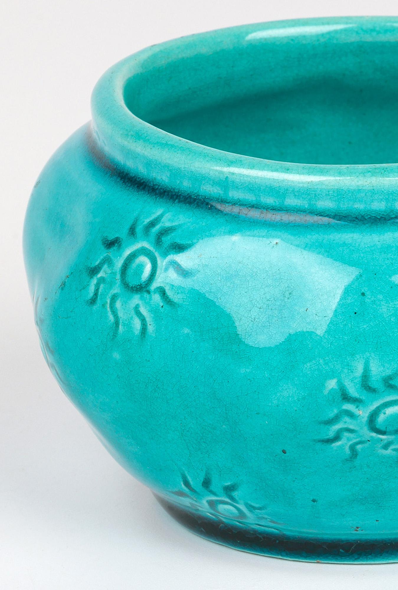 Burmantofts Faience Turquoise Glazed Sun Burst Pattern Art Pottery Vase 8