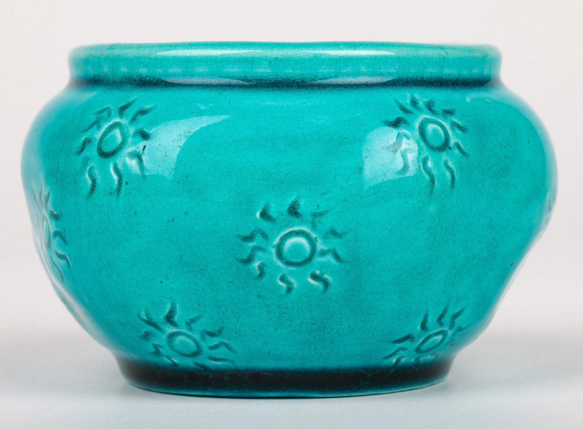 Burmantofts Faience Turquoise Glazed Sun Burst Pattern Art Pottery Vase 10